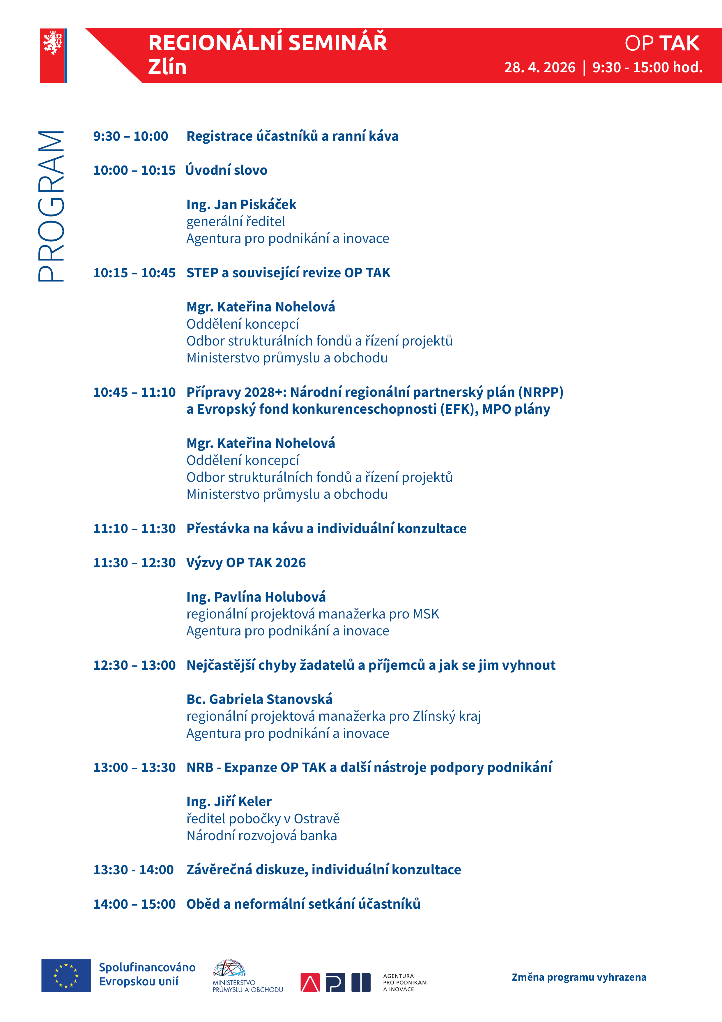 Regionální seminář Zlín - program